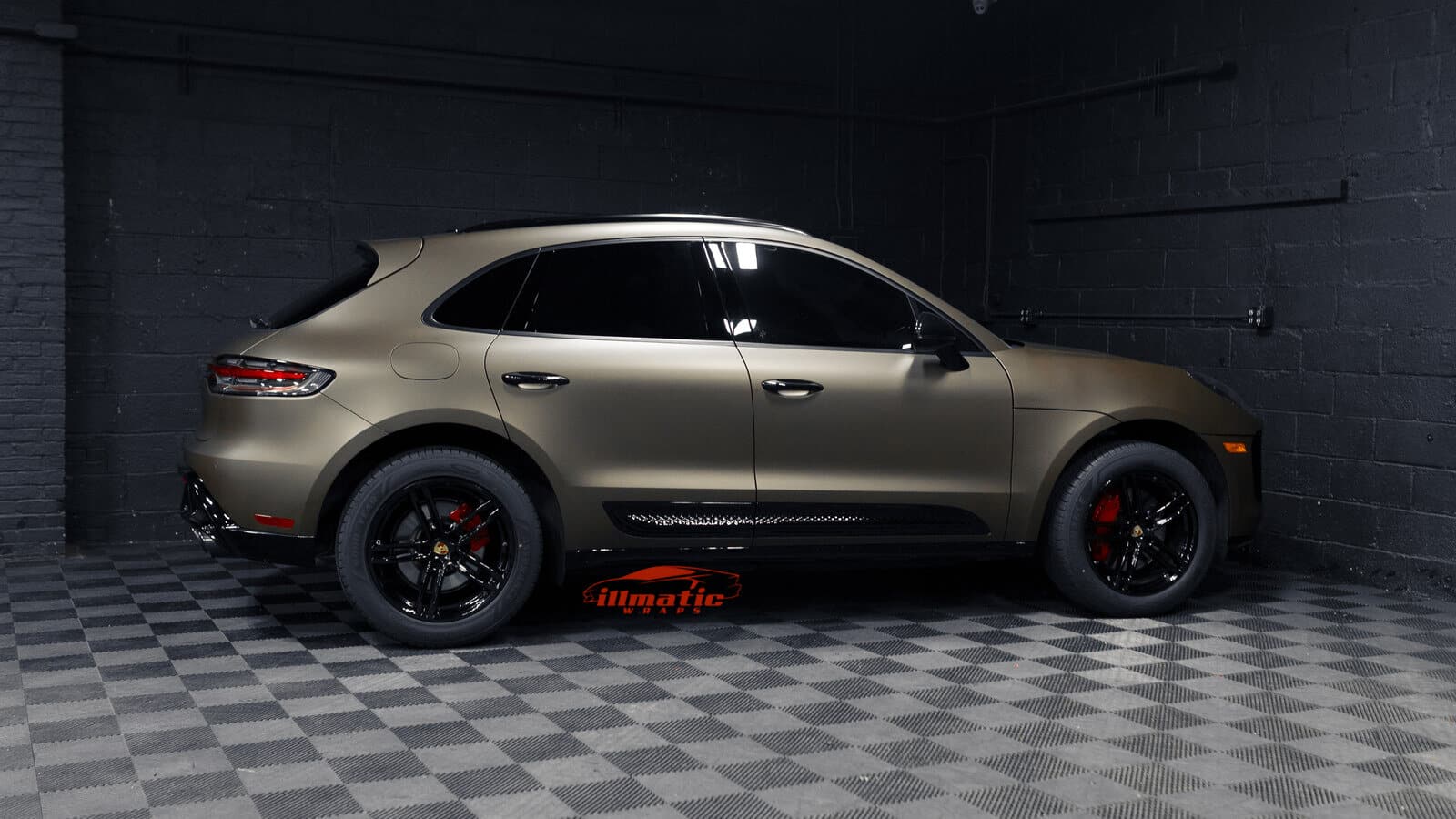 Satin wrapped Porsche Macan in the illmatic Wraps indoor bay in Hackensack, North Jersey